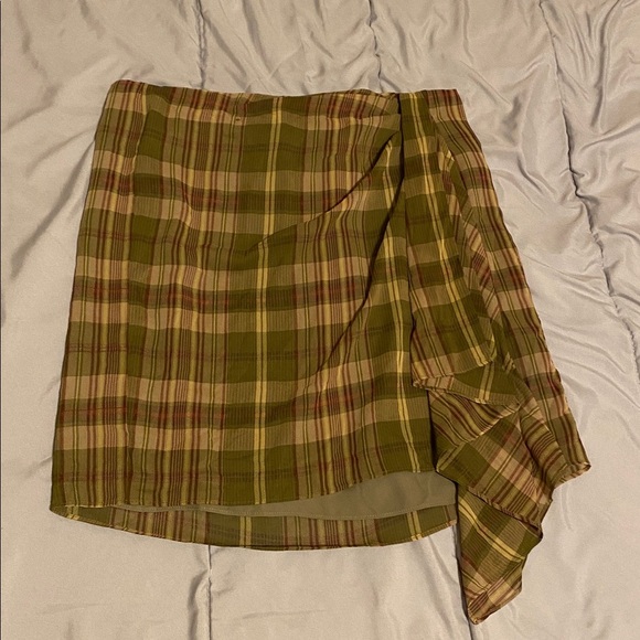 Lauren Ralph Lauren Plaid Ruffle-Trim Georgette Skirt Green Farm Olive 10 NWT - Picture 1 of 8